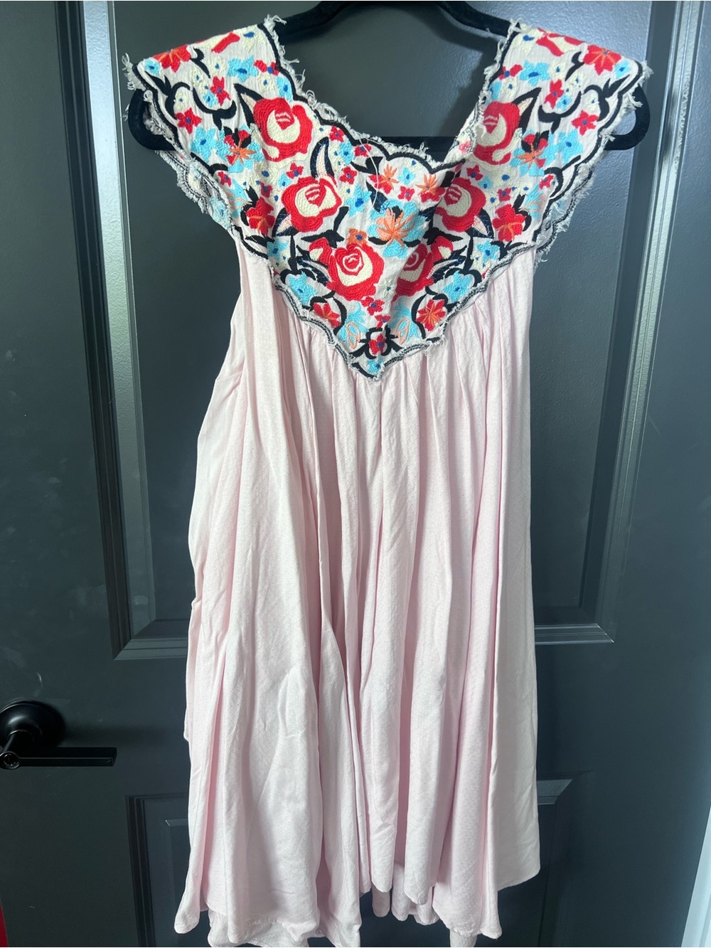 Free People Light Pink Mini Dress with Multicolor Embroidered Top